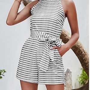 Gray and White Striped Romper